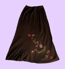 Vintage Y2K Dress Barn Dark Brown Embroidered Knit Midi Skirt 🔥