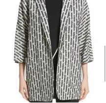 Max Mara Ottone Black and White Jacquard Open Cocoon Jacket Blazer Size 4