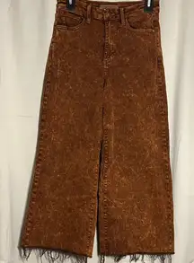 Judy Blue High Waist Garment Dyed Pumpkin Spice Raw Hem Wide Leg Crop Jean 5/27