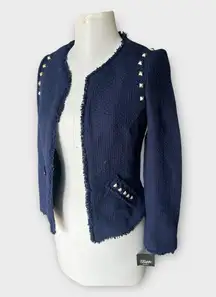 Zara X Trafuluc Navy Blue Studded Tweed Cropped Blazer Women's Size Large NWT