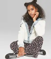 Wild Fable Womens Juniors Jacket Size Large Solid Sherpa Faux‎ Fur Denim NEW