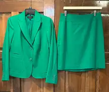 Talbots Skirt Suit Blazer Womens Size 4 Green Wool Two Piece Set Lined