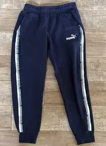 Puma Vintage Navy Joggers with White Stripes
