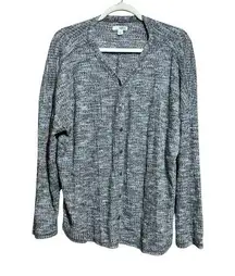 Sonoma Sweater Top Womens XXL Gray Marled Button Up Stretch Blouse