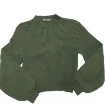 BB Dakota Sweater Womens Small Green Knit Mock of Ages Balloon Sleeve Jumper