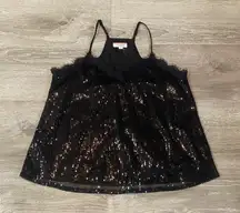 Andree by Unit Black Sequin Top Size Small Sequined Lace Blouse Tank