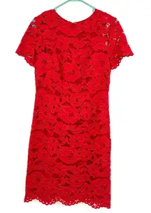 Lauren Ralph Lauren size‎ 8 red lace short sleeve fitted dress hidden rear zip