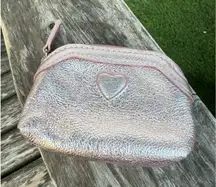 Brighton Metallic Pink Leather Coin Purse Heart Zip‎ Up Wallet Credit Card K