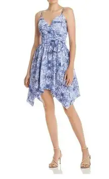 NWT Aqua Women's Blue White Paisley Handkerchief Mini Dress M.