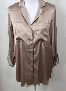 Joseph Ribkoff NWT Women's Taupe Career Satin Button Down Blouse MED