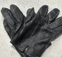 Vintage Etienne Aigner Black Soft Leather Gloves with White Stitching