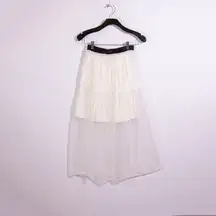 NEW Maje Jiris Sequin Embellished Tulle Mesh Pull On Midi Skirt In White Black