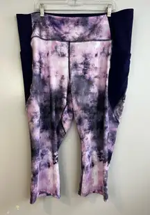 NWT Tek Gear Purple Tie Dye Capri High Rise Workout Cropped Leggings Size 3X