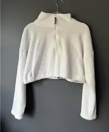 Urban Outfitters White Fleece Half-Zip Cropped Jacket