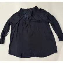 Lucky Brand Womens‎ Top Blouse Navy Blue Long Sleeve Tie Neck Smocked M