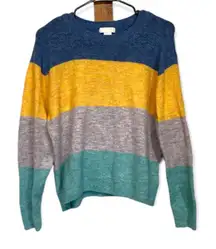 H&M Blue, Yellow, Gray & Green Colorblock Stripe Long Sleeve Sweater Size‎ S