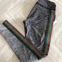 NYLORA Grey Ombré Leggings Neon Rainbow Side Stripes Size XS