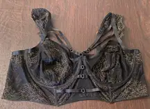Torrid Curve Black Mesh Gold Embroidery Lace Longline Bra Size 5 (46DD - 48DDD)