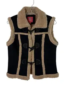 Faded Glory Vintage Y2K Fur Lined Toggle Close Sleeveless Vest Jacket Small 90s