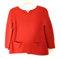 COS A Line Merino Wool Woven Top Orange Front Pockets Jumper Sweater Sz S