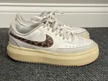 Nike Court Vision Alta Low-Top Sneakers White/Brown/Leopard DO2791-100 Womens 8