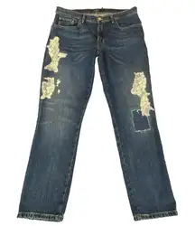 Ralph‎ Lauren Jeans Women 8 Black Label Sequined Rhinestones Beaded Blue Unique