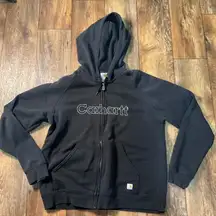 Carhartt  Women’s Full Zip Hooded Sweatshirt Black Logo Front XL