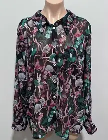 ModCloth Swan Lake Soirée Button Up Shirt Black Hawaii Floral XL Ballerina