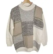 New Orvis Vintage Mohair Patchwork Neutrals Oversized Sweater Size M men