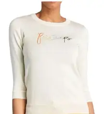 Modcloth Printemps Spring Embroidered Modal Sweater Cream XL French France