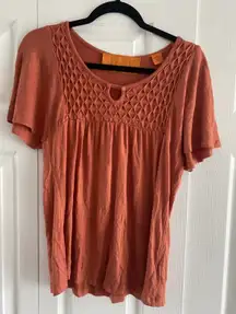 WYL Women's Small Orange Rust Blouse‎ Boho Fall Round Neck Top