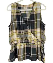 Loft Outlet Plaid Sleeveless Elastic Waist Tank Top Large