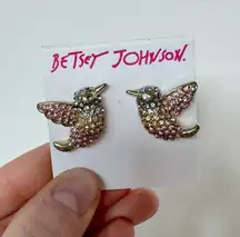 NIP Betsey Johnson Buzz Off Pave Bird Crystal Stud Earrings AS IS