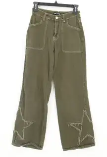Hot‎ Topic Olive Green Utility Jeans Flare Star Grunge Skater Alt Indie Size 3