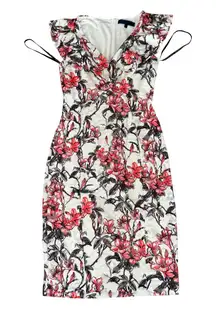 Rachel Rachel Roy Floral Lace Sheath Dress V-Neck Ruffle Cap Sleeve Size 2