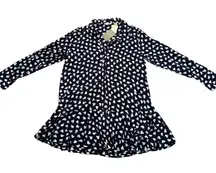 Anthropologie 11.1 Tyhlo Navy‎ Heart Print Button Down Shirt Dress Tunic M
