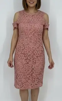 Pink Lace Cold Shoulder Mock Neck Mini Dress Size S