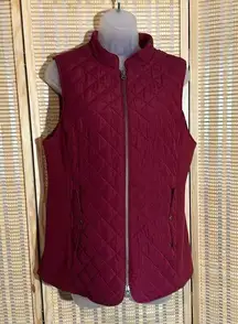 J. Jill Burgundy Red Zip Front Heavy Quilted Puffer Vest Button Pockets Medium