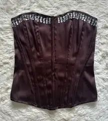 Charlotte Russe Corset Top Satin Rhinestone Embellished Y2K Vintage Brown Sz M