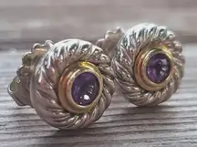 David Yurman Purple Amethyst Cookie Stud Earrings in Sterling Silver 925