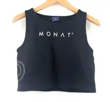 MONAT Tank Top Size Large Logo Tight Black Cropped Attached Sports Bra Athletic