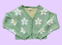 Green Daisy flower button up cardigan sweater 🔥