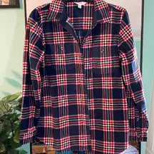 Blue Red Plaid Flannel Shirt Womens Size S Long Sleeve Shacket Pockets Cozycore‎