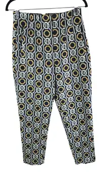 Zara Womens Geometric Print Tapered Pants Pockets Black Gray Yellow M