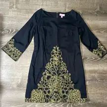 Lilly Pulitzer Shauna Black Tunic with Gold‎ Embroidery Size 4