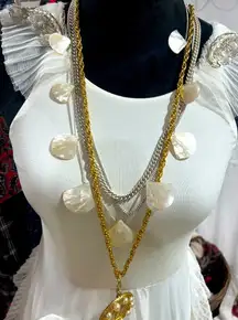 mother of pearl silver chain necklace