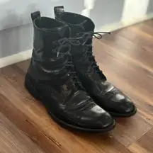 Marc Jacobs Black Patent Leather Brogue Lace-Up Combat Boots