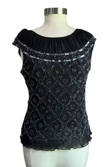 Vintage Black Beaded Evening Sequin Evening Wear Blouse Sz M