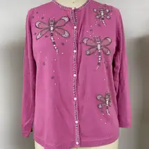 Bob Mackie Bling Dragonfly cardigan Sweater M