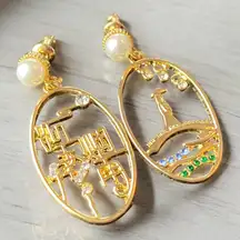 Asian Asymmetrical Dangle Earrings  Sterling Silver Post NEW